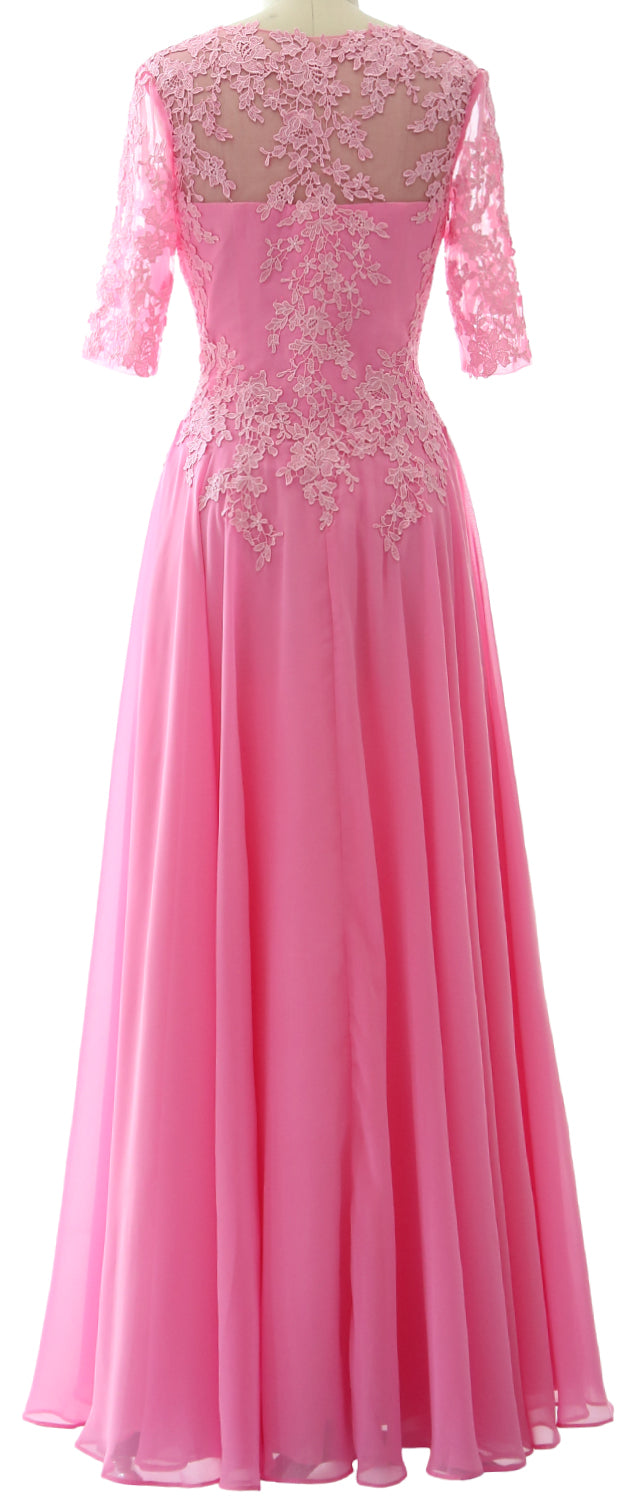 MACloth Vestido largo maxi para madre de la novia, manga corta, encaje, escote en V, vestido de noche