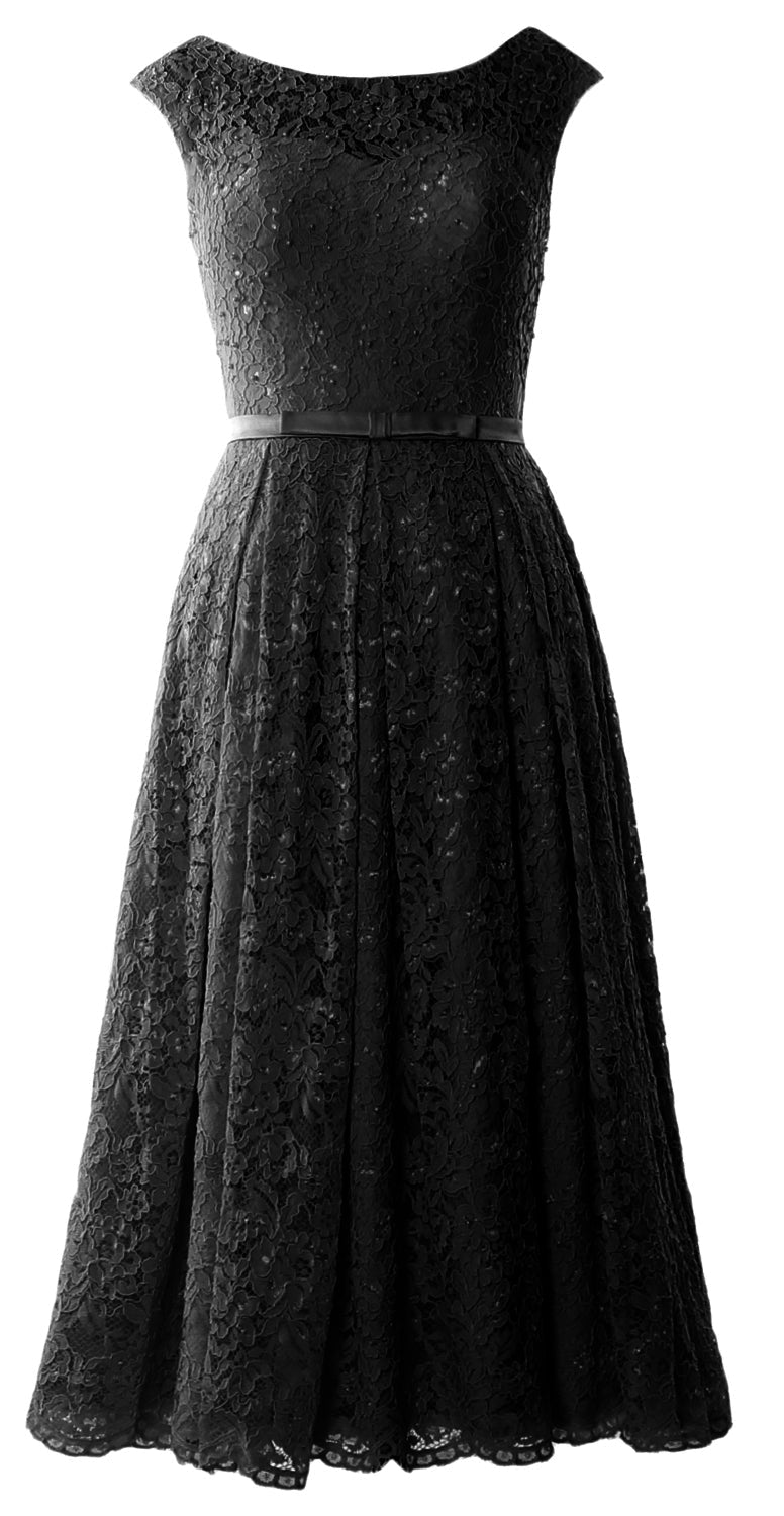 MACloth Women Tea Length Mother Bride Gown Dresses Cap Sleeve Lace Midi Corset