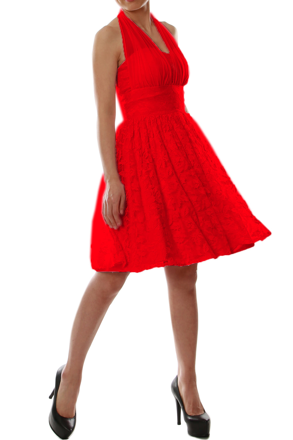 MACloth Damen Neckholder-Kleid, kurz, Spitze, kleines schwarzes Kleid, für Hochzeit, Party, Brautjungfer