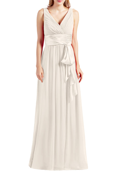 MACloth Women Sleeveless V Neck Long Bridesmaid Dress Chiffon Prom Evening Gown