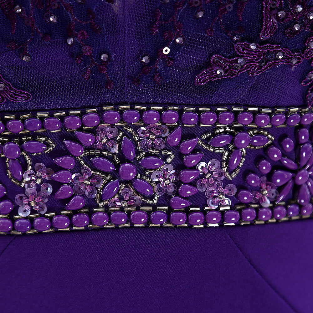 Vestido de noche con escote en V y mangas cortas para mujer de MACloth, vestido para madre de la novia con cuentas