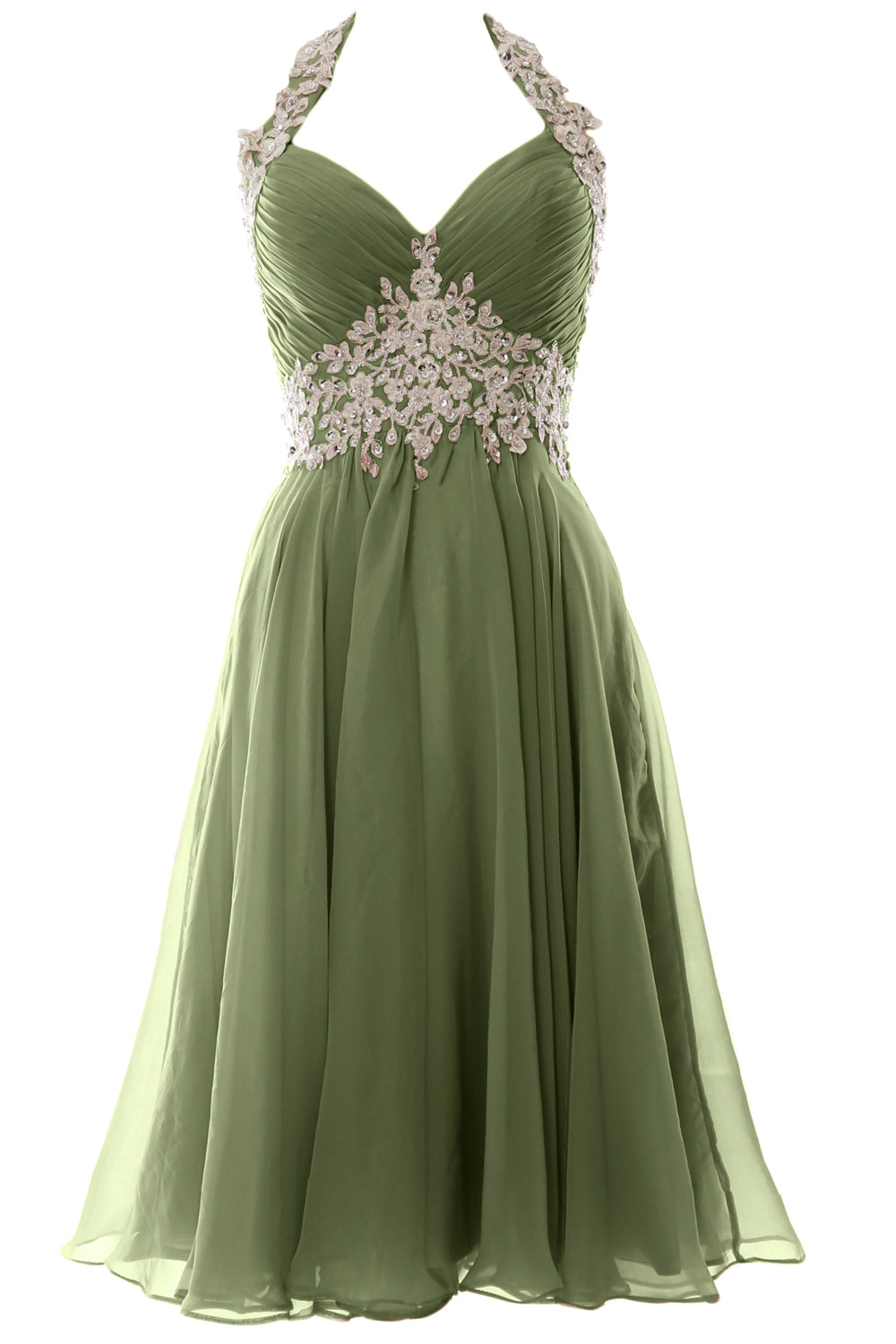 MACloth Damen Neckholder Kurz Spitze Perlenbesetztes Kleid für Hochzeitsgäste Homecoming