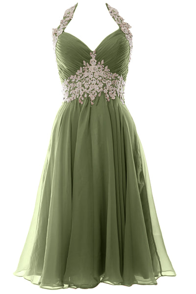 MACloth Women Halter Short Lace Beading Wedding Guest Dresses Homecoming