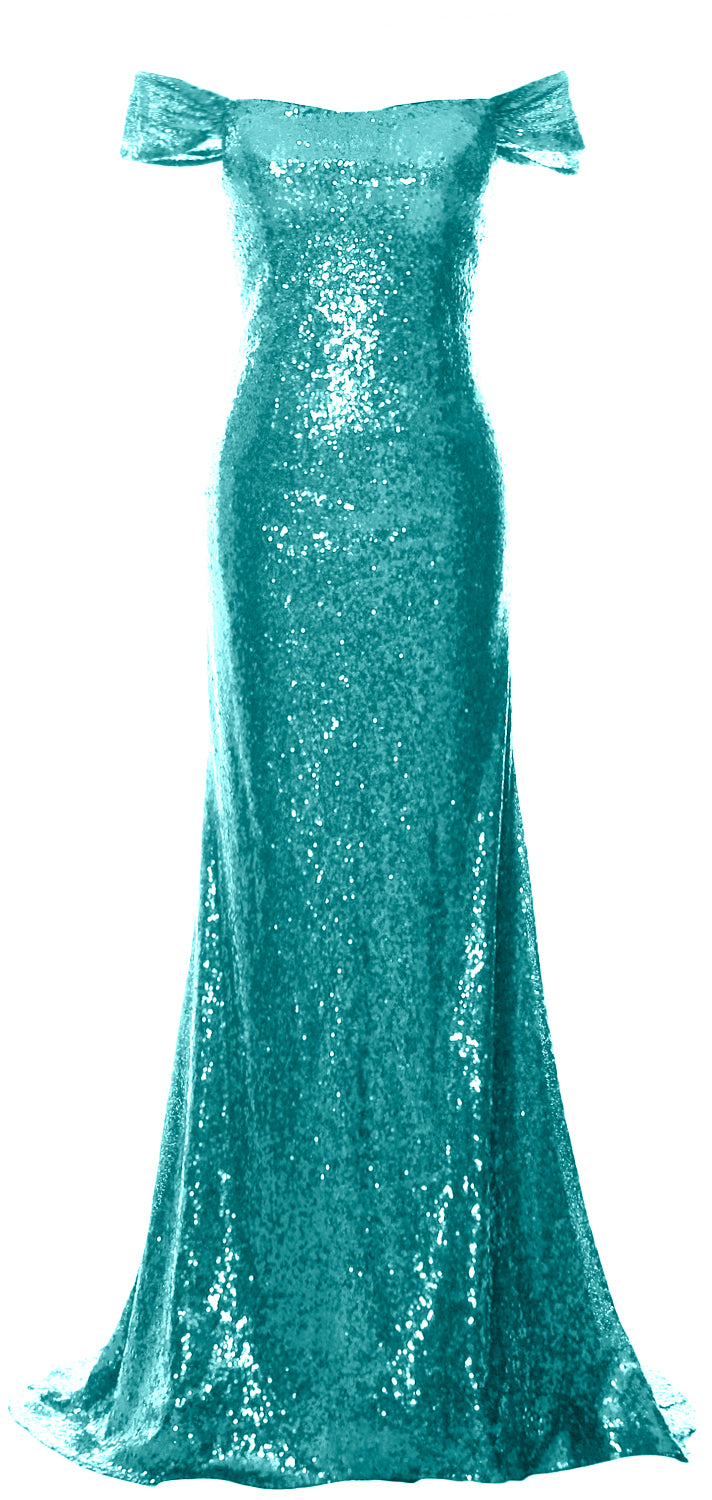 MACloth Damen Schulterfreies Ballkleid Meerjungfrau Pailletten Langes formelles Abendkleid