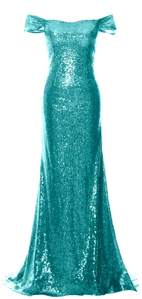 MACloth Women Off the Shoulder Prom Gown Mermaid Sequin Long Formal Evening Gown