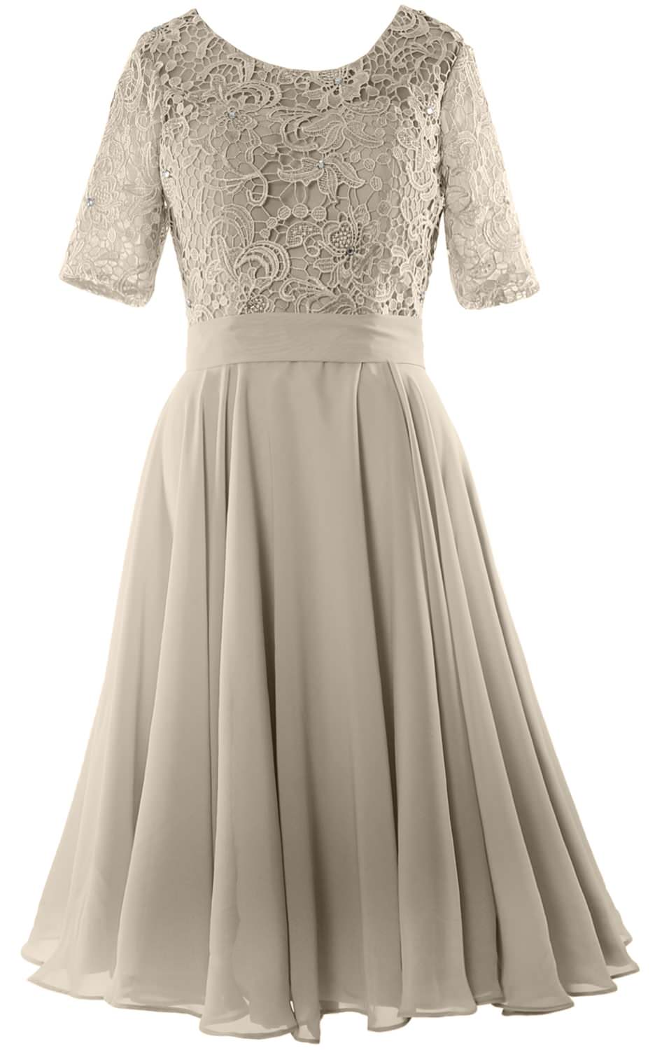 MACloth Women Short Mother Bride Dresses Half Sleeve Wedding Guest Dinner Lace