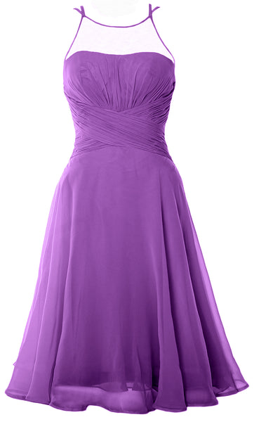 MACloth Elegant Illusion Short Cocktail Dress Chiffon Wedding Party Formal Gown