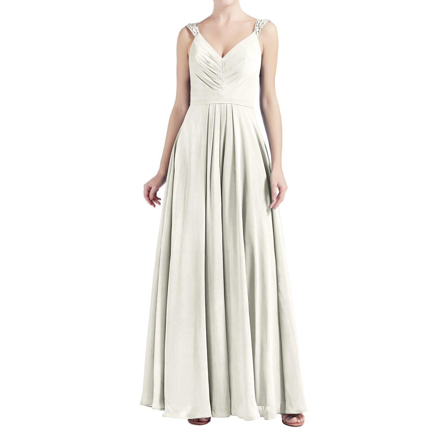 MACloth Women V Neck Lace Chiffon A Line Maxi Wedding Party Bridesmaid Dresses