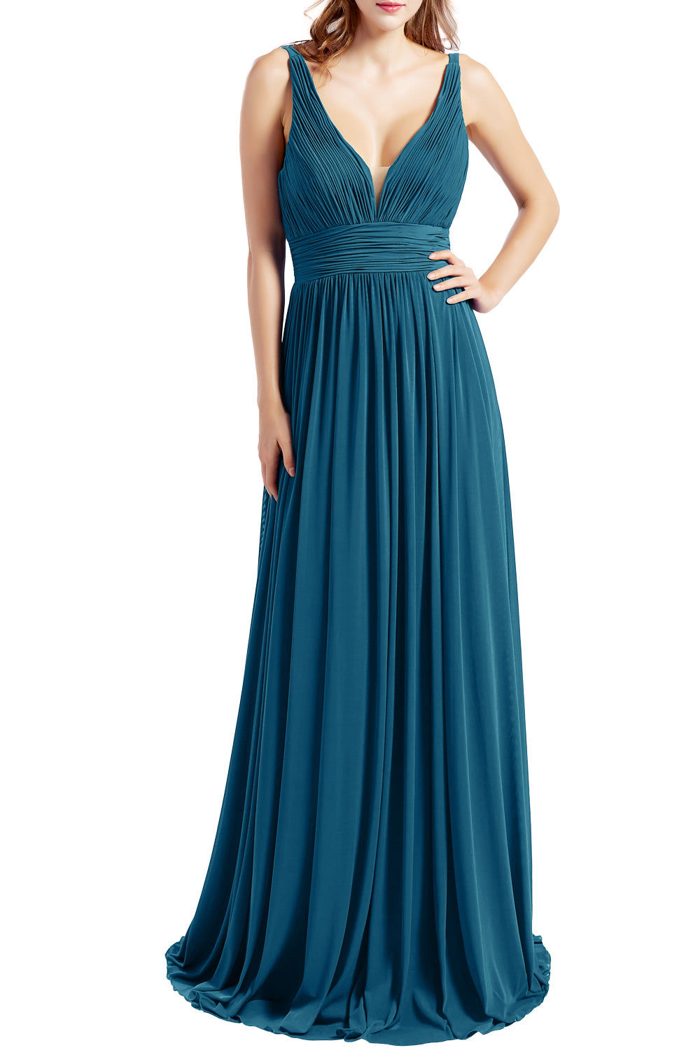 MACloth Women Sleeveless V Neck Bridesmaid Dresses Beach Wedding