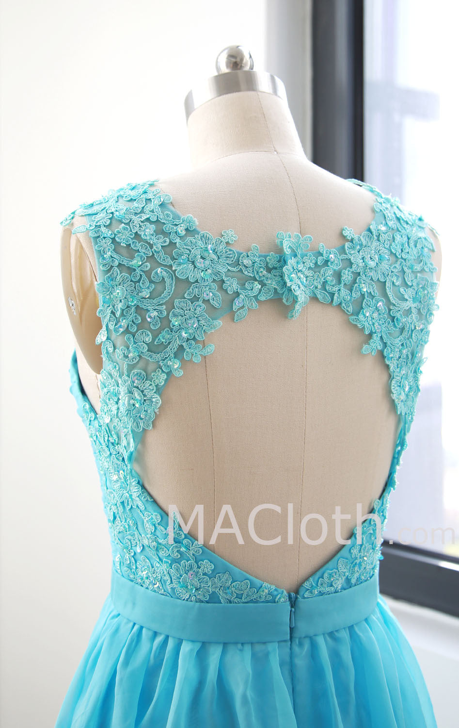 MACloth Straps Sweetheart Knee Length Chiffon Blue Prom Dress, Homecoming Dress 160130