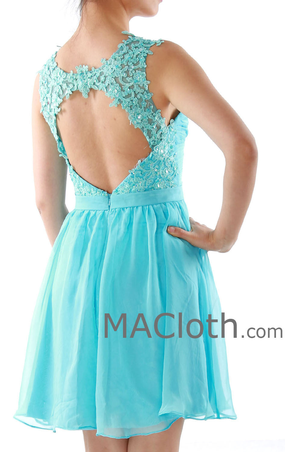 MACloth Straps Sweetheart Knee Length Chiffon Blue Prom Dress, Homecoming Dress 160130