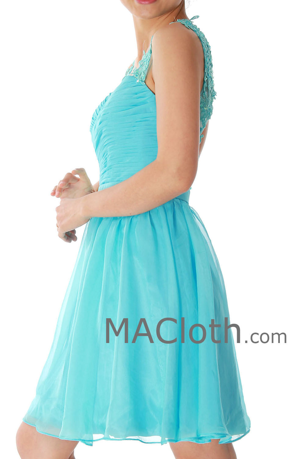 MACloth Straps Sweetheart Knee Length Chiffon Blue Prom Dress, Homecom MACloth Straps Sweetheart Knee Length Chiffon Blue Prom Dress, Homecom