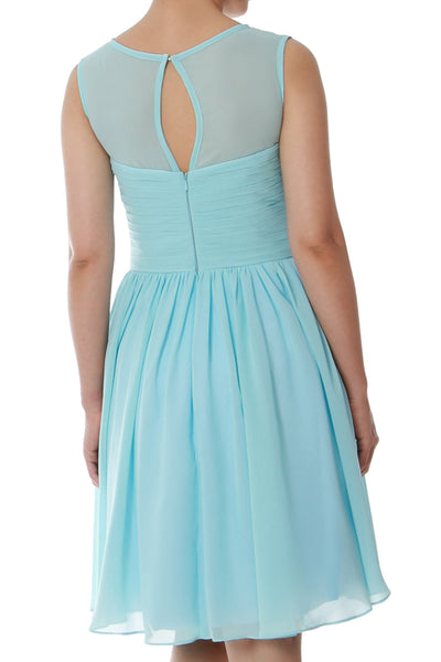 MACloth Elegant O Neck Short Bridesmaid Dress Chiffon Wedding Party Formal Gown