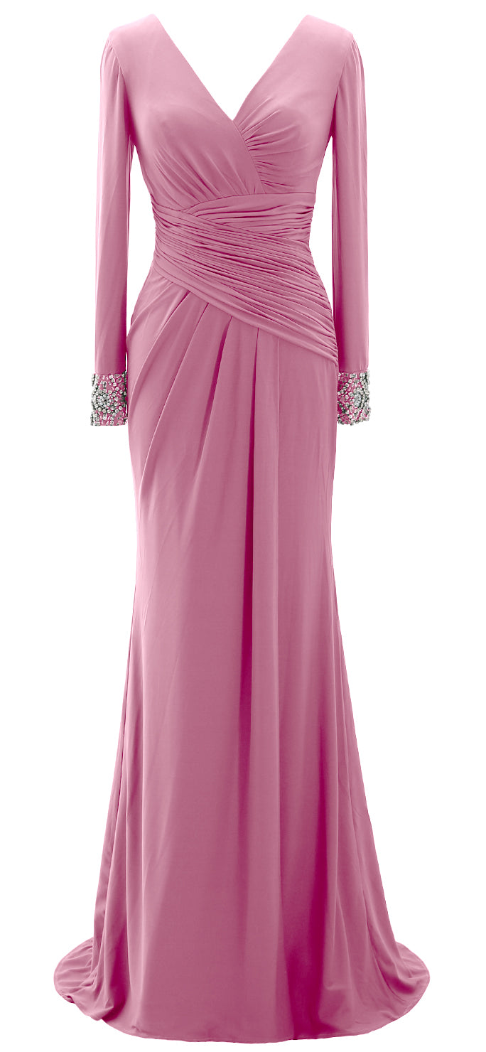 MACloth Langes Abendkleid für die Brautmutter für Damen, langärmelig, V-Ausschnitt