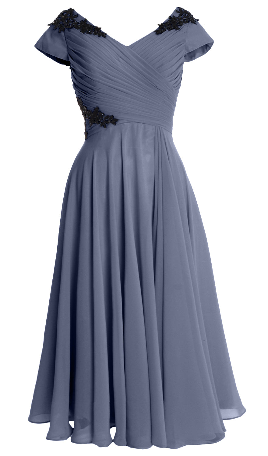 MACloth Damen Kleider für die Brautmutter, V-Ausschnitt, Flügelärmel, wadenlang, Hochzeitsgast