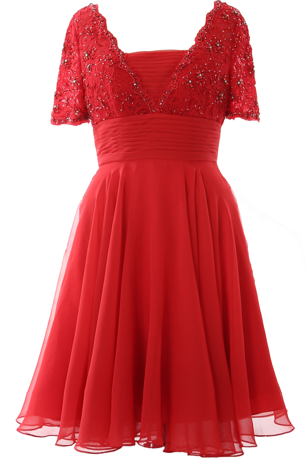 MACloth Damen Kleid für die Brautmutter, kurze Ärmel, Spitze, für Hochzeit, Party, formelles Kleid