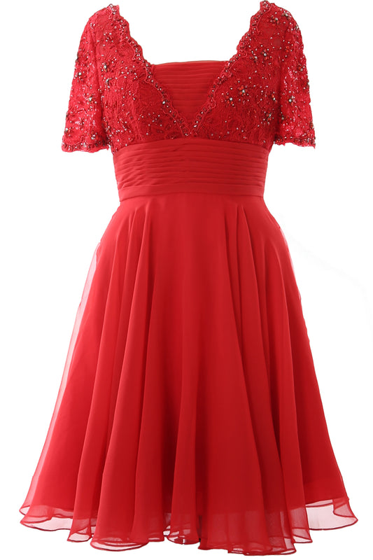 MACloth Women Mother of Bride Dress Short Sleeves Lace Wedding Party Formal Gown