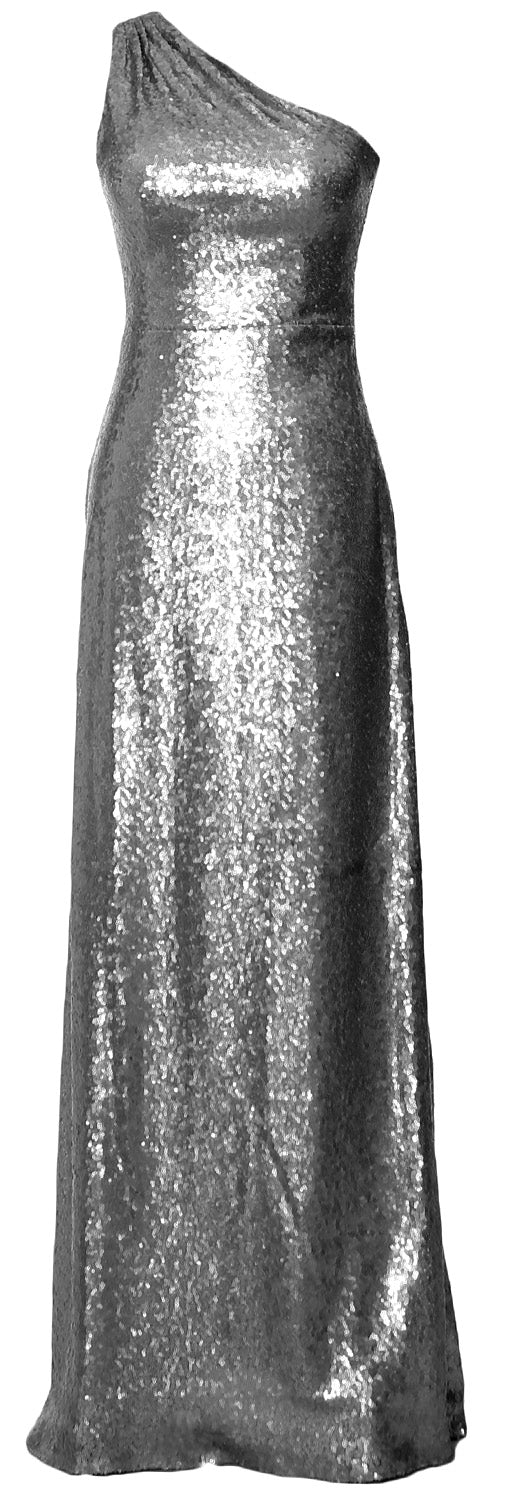 MACloth Women Sequin One Shoulder Long Bridemaid Dresses Military Ball Gown