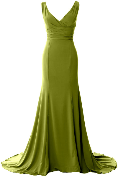 MACloth Long Mermaid Jersey Prom Dresses V-Neck Sleeveless Evening Party Gown