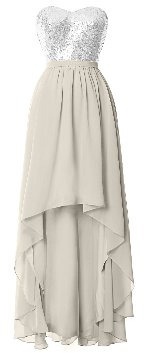 MACloth High Low Brautjungfernkleider Sweetheart Pailletten Hochzeitsfeierkleid