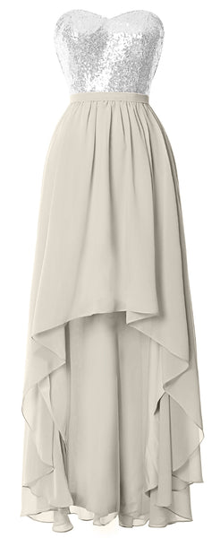 MACloth High Low Bridesmaid Dresses Sweetheart Sequin Wedding Party Gown