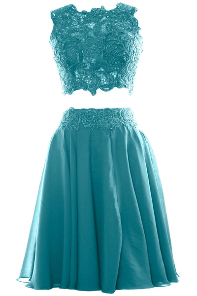 MACloth Women Two Piece Lace Chiffon Short Prom Dress Cocktail Party Formal Gown