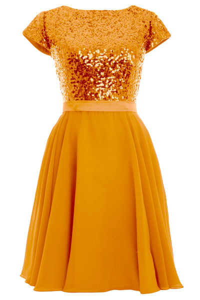 MACloth Women Cap Sleeve Sequin Chiffon Short Birdesmaid Dress Formal Party Gown