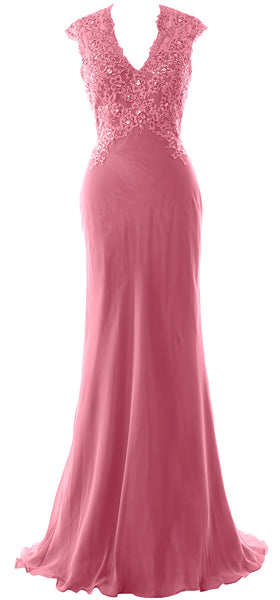 MACloth Women Mother of Bride Dresses Mermaid V Neck Lace Evening Formal Gown