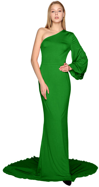 MACloth Mermaid Prom Dresses One Shoulder Long Sleeves Jersey Formal Evening Gown
