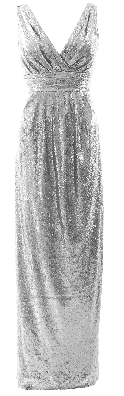 MACloth Vestidos de dama de honor para mujer Vestido de noche formal con lentejuelas sin mangas y cuello en V