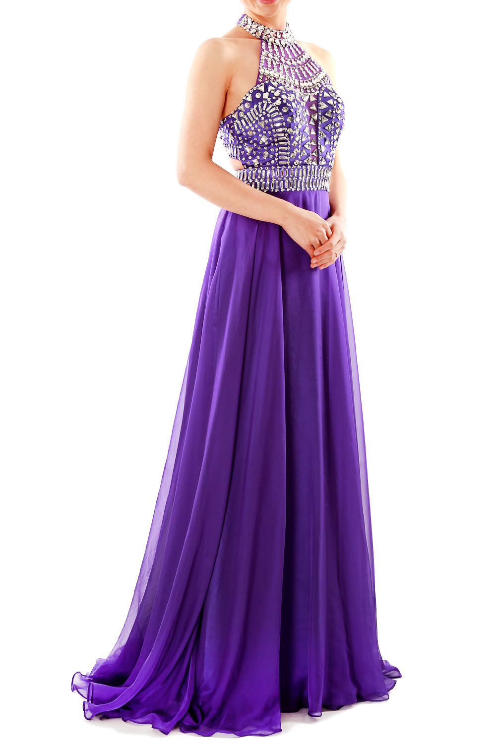 MACloth Damen Neckholder-Kleid mit hohem Halsausschnitt, ärmellos, lang, Ballkleid, Partykleid, Abendkleid