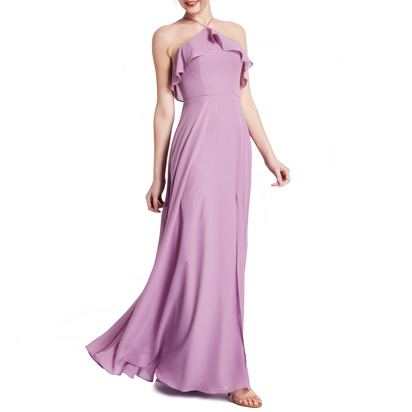 MACloth Women Ruffle Overlay Maxi Wedding Party Bridesmaid Dresses Evening Gown