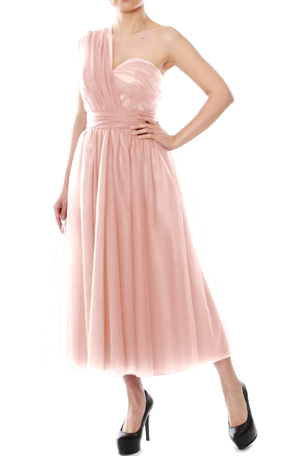 MACloth Midi Convertible Vestidos de dama de honor Vestido de fiesta de boda de tul