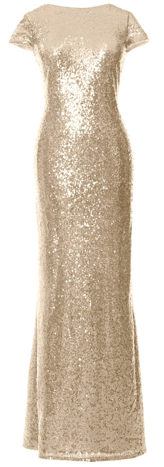 MACloth Damen Maxi-Kleid mit Pailletten für Brautjungfern, Flügelärmel, Hochzeit, offener Rücken