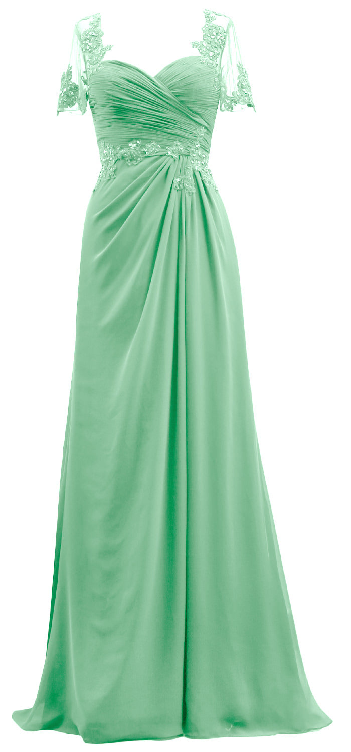 MACloth Damen Kurze Ärmel Spitze Formelles Abendkleid Maxikleid für die Brautmutter