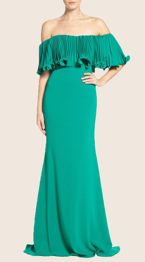 MACloth Off the Shoulder Mermaid Evening Formal Gown Green Prom Dress