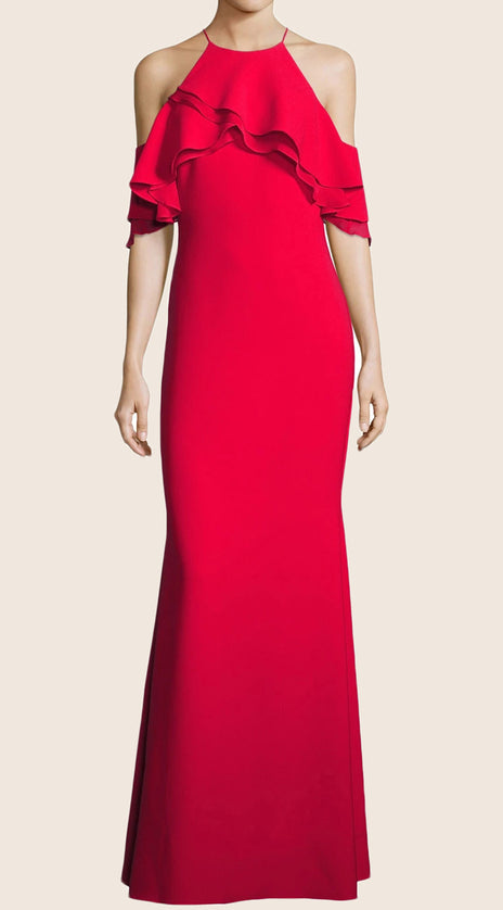 MACloth Off the Shoulder Jersey Maxi Formal Evening Gown Red Prom Dress