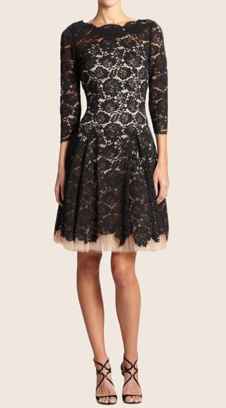 MACloth Half Sleeves Short Lace Formal Dress Two Tone Cocktail Dress