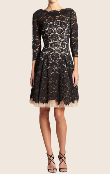 MACloth Half Sleeves Short Lace Formal Dress Two Tone Cocktail Dress