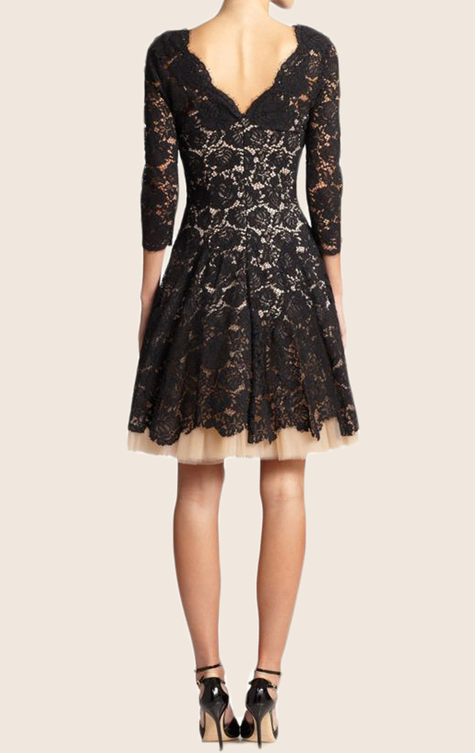 Vestido formal corto de encaje con mangas cortas MACloth Vestido de cóctel de dos tonos