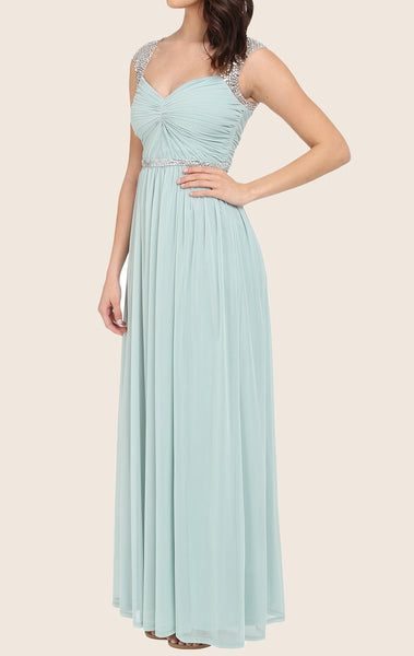 MACloth Straps Sweetheart Long Prom Dress Aqua Formal Gown