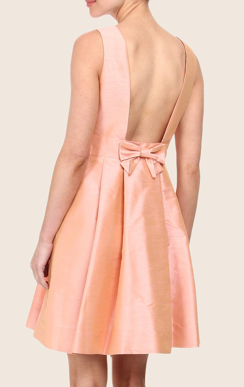 MACloth Straps Open Back Taffeta Cocktail Dress Peach Short Bridesmaid Dress