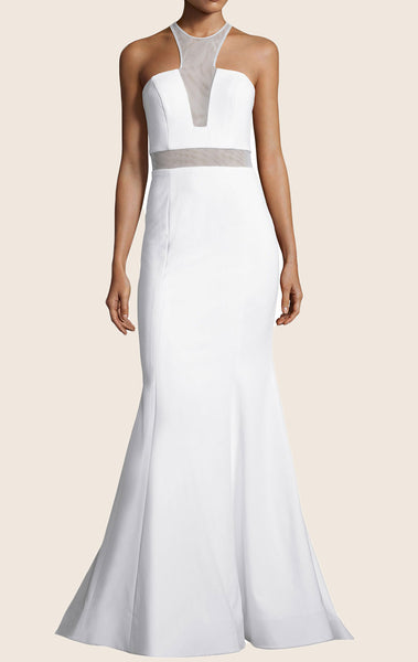 MACloth Mermaid Halter Jersey Prom Dress White Formal Evening Gown