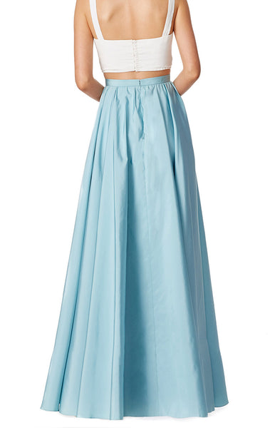 MACloth Two Piece Straps V Neck Satin Long Prom Dress Sky Blue Formal Gown