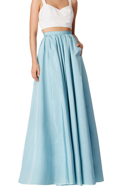 MACloth Two Piece Straps V Neck Satin Long Prom Dress Sky Blue Formal Gown