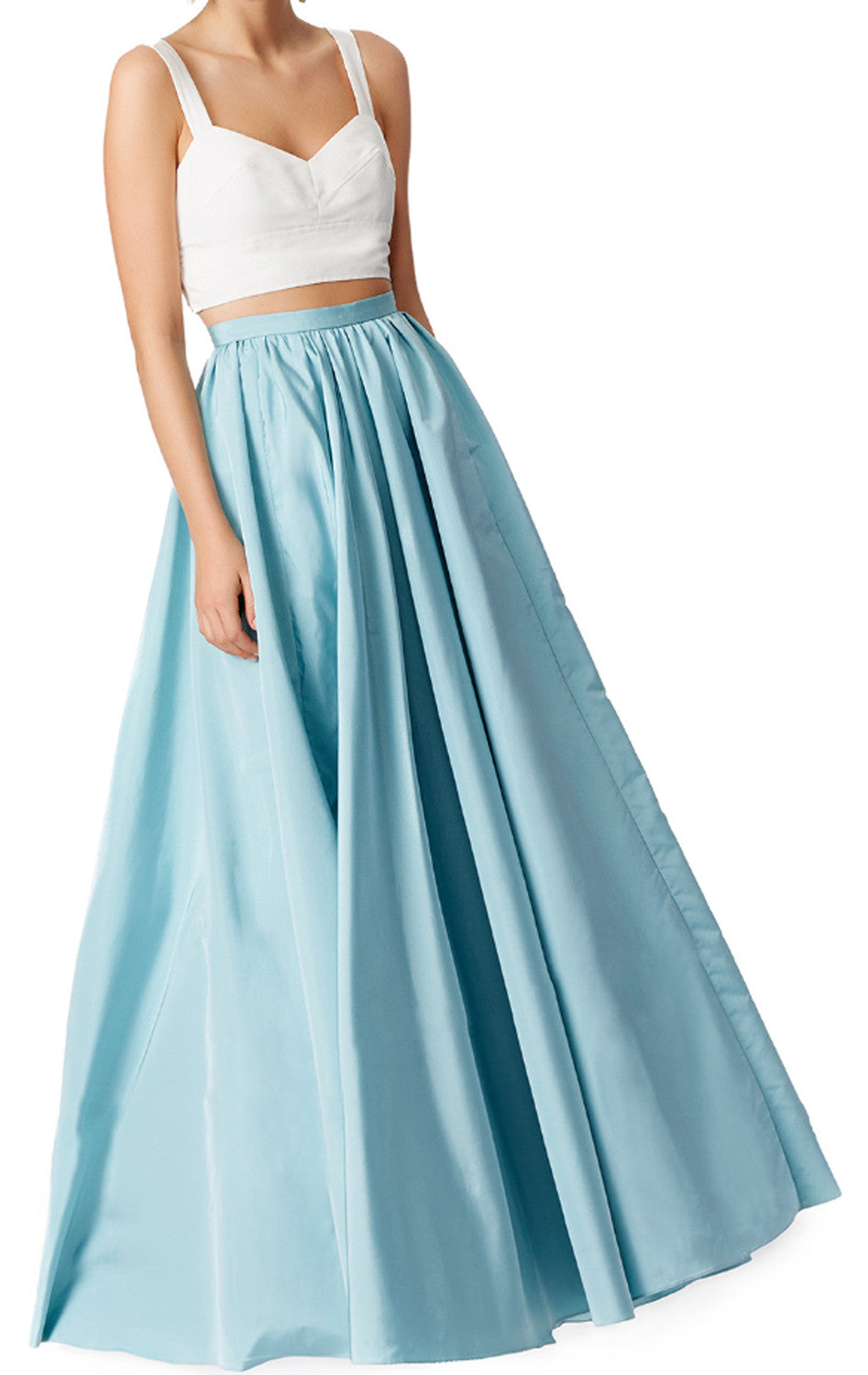 Vestido de fiesta largo de satén con escote en V y tirantes de MACloth de dos piezas en azul cielo