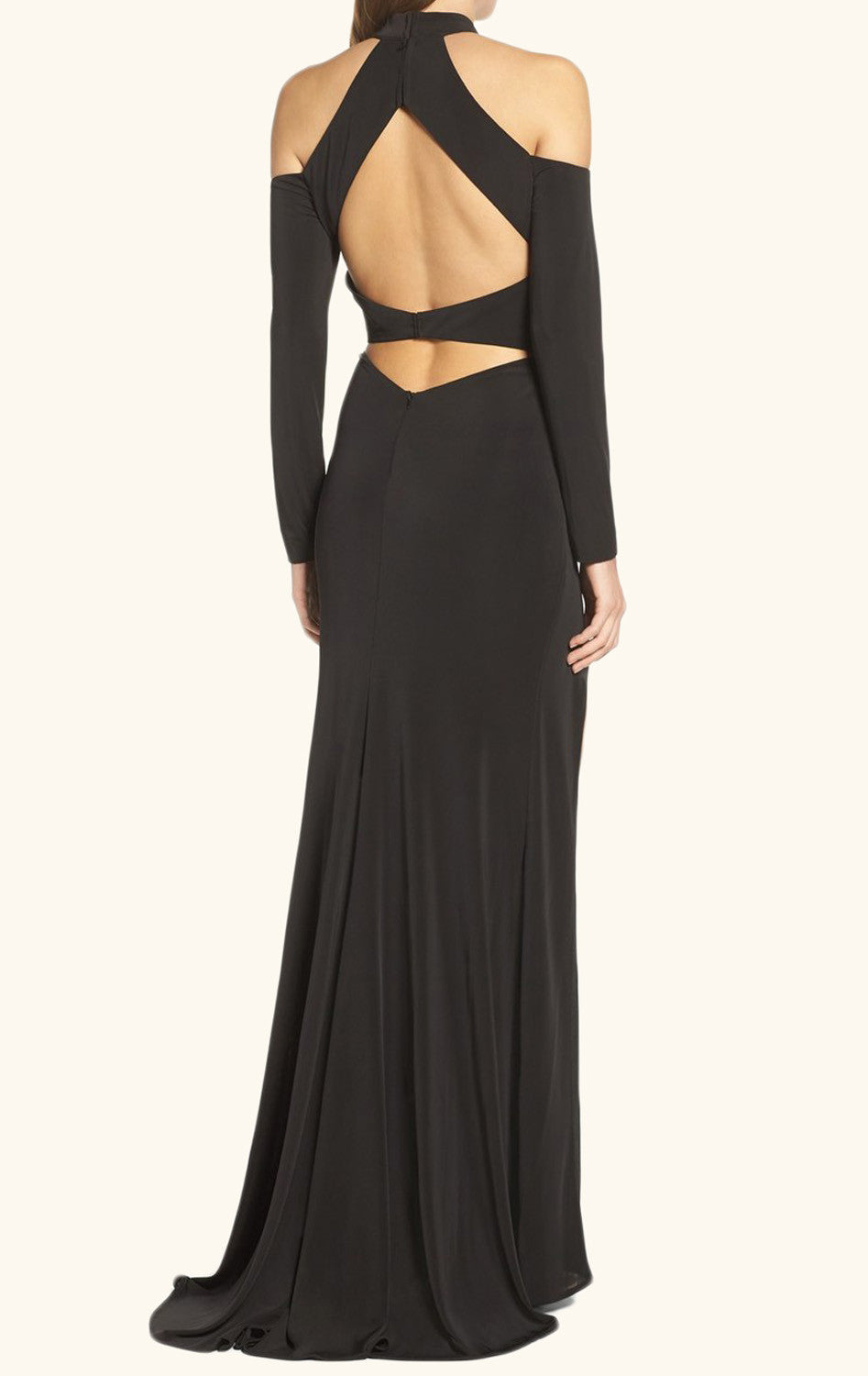 MACloth Long-Sleeve Jersey Cold-Shoulder Prom Gown Black Formal Dress