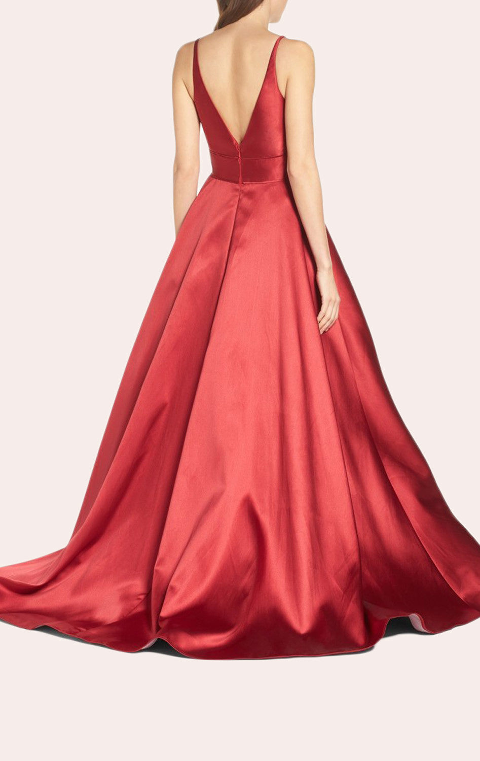 MACloth Straps V Neck Red Ball Gown Satin Prom Formal Gown