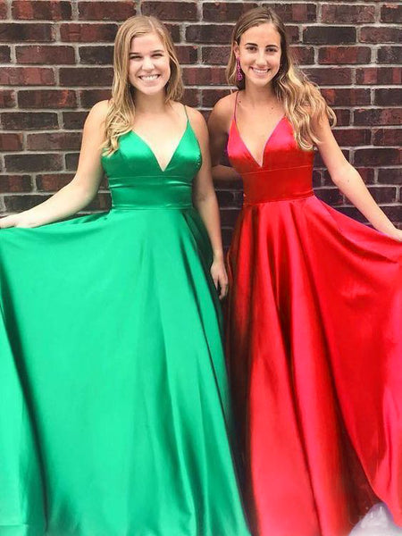 MACloth Straps V Neck Satin Long Prom Dress Burgundy Formal Evening Gown