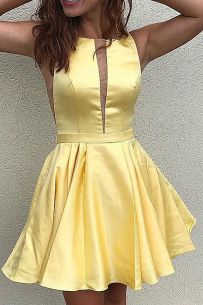 MACloth Straps Illusion V Neck Satin Mini Prom Homecoming Dress Green Cocktail Dress